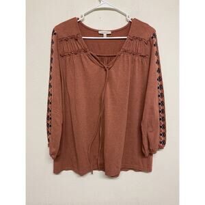 Skies Are Blue Cottagecore Flowy Peasant Boho Top Sz M Embroidered Sleeves